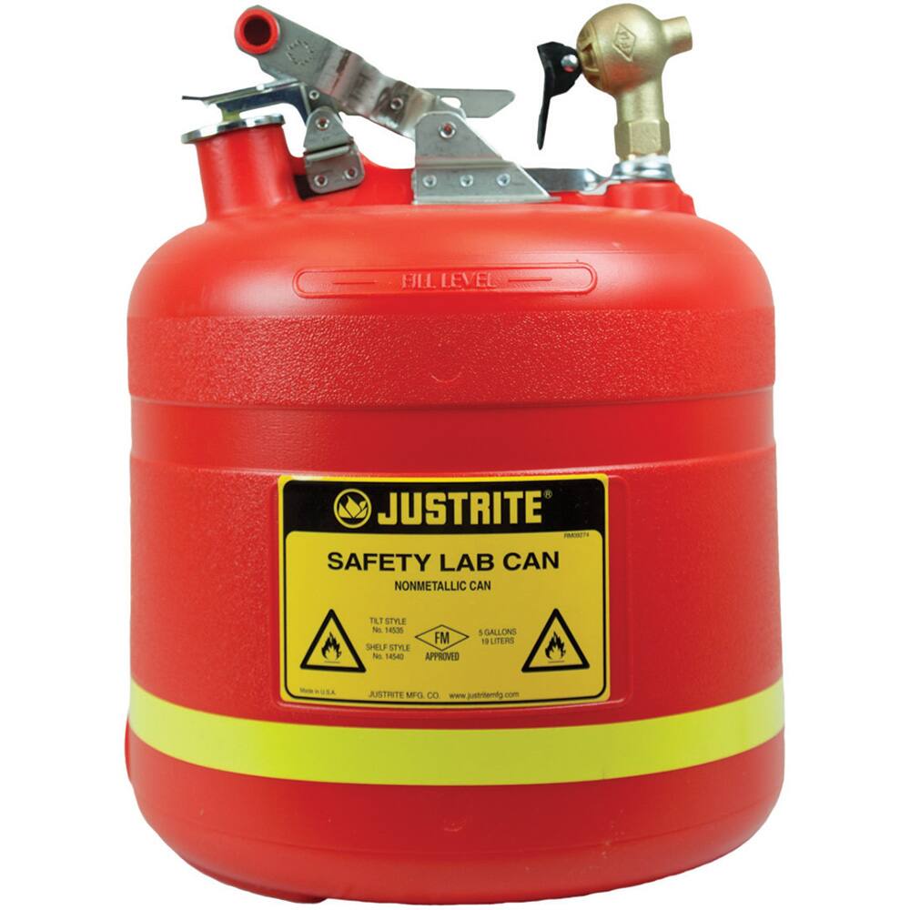 Justrite - Safety Disposal Cans; Capacity (Gal.): 5.000 ; Material: HDPE; Brass ; Color: Red ; Height (Inch): 17 ; Diameter (Inch): 11.5 ; Approval Listing/Regulations: FM - Exact Tool & Supply