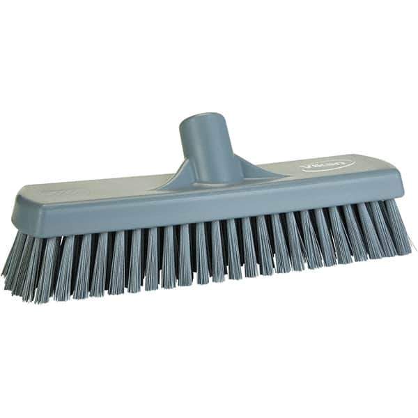 Vikan - 1.7" Bristle Length, Polyester Scrub Brush - 11-1/4" Long x 3" Wide Head, 11-1/4" OAL, Gray, Polypropylene Block - Exact Tool & Supply