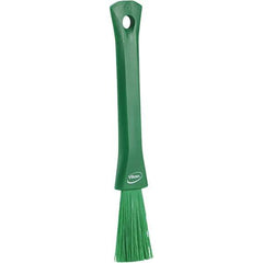 Vikan - 2-1/4" Bristle Length, Polyester Detail Brush - 1-1/4" Long x 0.4" Wide Head, 8.07" OAL, Ergonomic Handle, Green, Polypropylene Block - Exact Tool & Supply