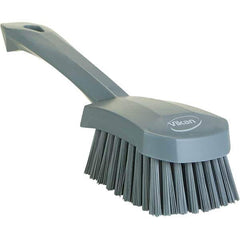 Vikan - 1.3" Bristle Length, Polyester Scrub Brush - 4-1/4" Long x 2-3/4" Wide Head, 10" OAL, Ergonomic Handle, Gray, Polypropylene Block - Exact Tool & Supply