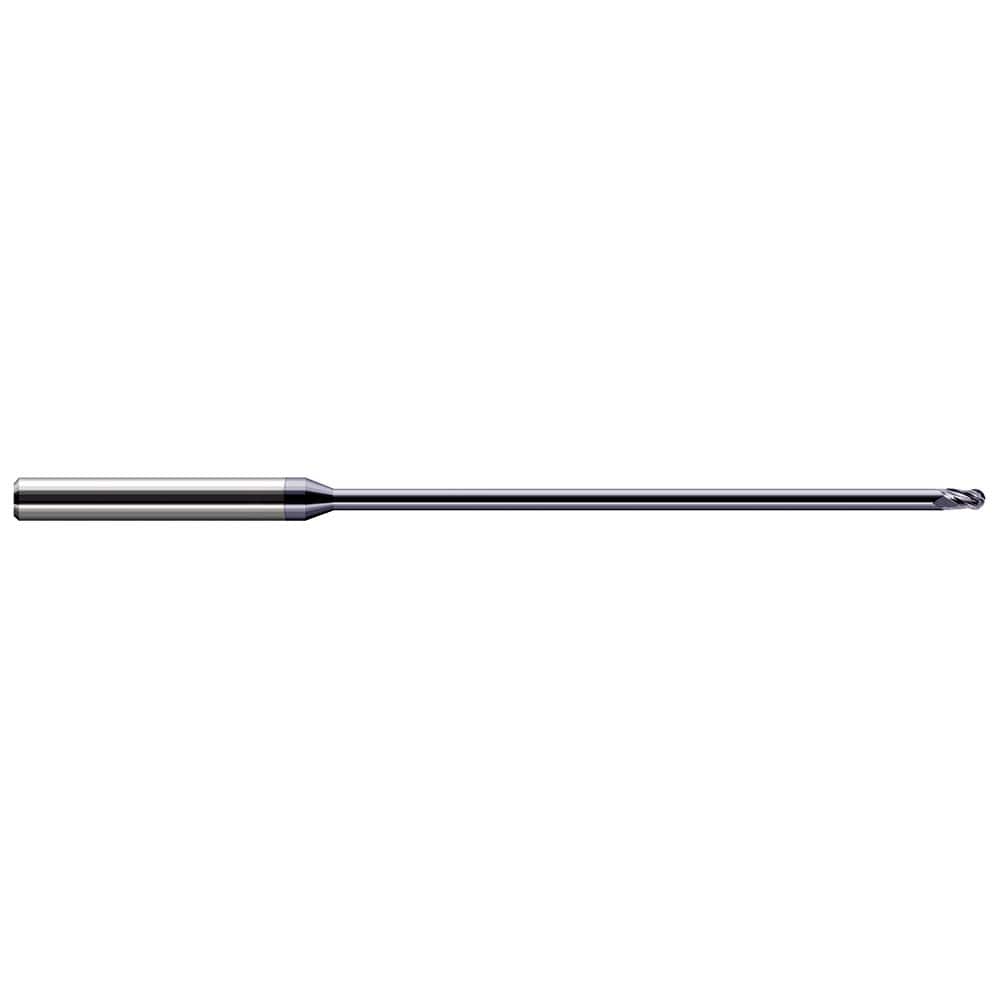 Ball End Mill: 0.062″ Dia, 0.093″ LOC, 3 Flute, Solid Carbide 3″ OAL, 1/8″ Shank Dia, 30 ° Helix, AlTiN Coated, Single End