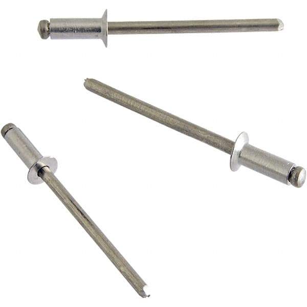 STANLEY Engineered Fastening - Size 4 Countersunk Head Aluminum Open End Blind Rivet - Steel Mandrel, 0.126" to 0.187" Grip, 1/8" Head Diam, 0.129" to 0.133" Hole Diam, 0.078" Body Diam - Exact Tool & Supply