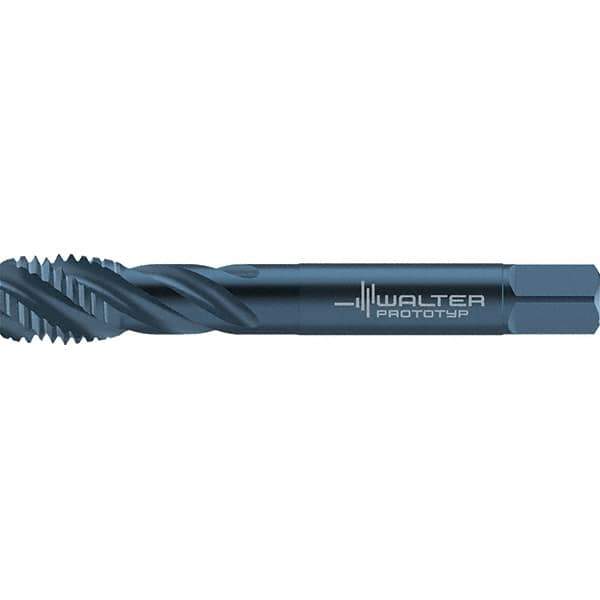 Walter-Prototyp - 7/16-14 UNC 3 Flute 2B/3B Semi-Bottoming Spiral Flute Tap - High Speed Steel, Oxide Finish, 100mm OAL, Right Hand Flute, Right Hand Thread, Series TC117 - Exact Tool & Supply