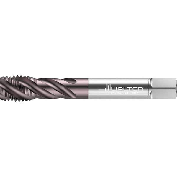 Walter-Prototyp - 9/16-12 UNC 4 Flute 2B/3B Semi-Bottoming Spiral Flute Tap - High Speed Steel, TiAlN Finish, 110mm OAL, Right Hand Flute, Right Hand Thread, Series TC117 - Exact Tool & Supply