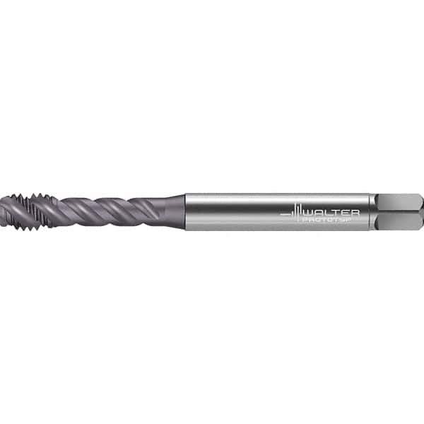 Walter-Prototyp - #8-32 UNC 3 Flute 2BX Semi-Bottoming Spiral Flute Tap - High Speed Steel, TiAlN Finish, 63mm OAL, Right Hand Flute, Right Hand Thread, Series TC142 - Exact Tool & Supply