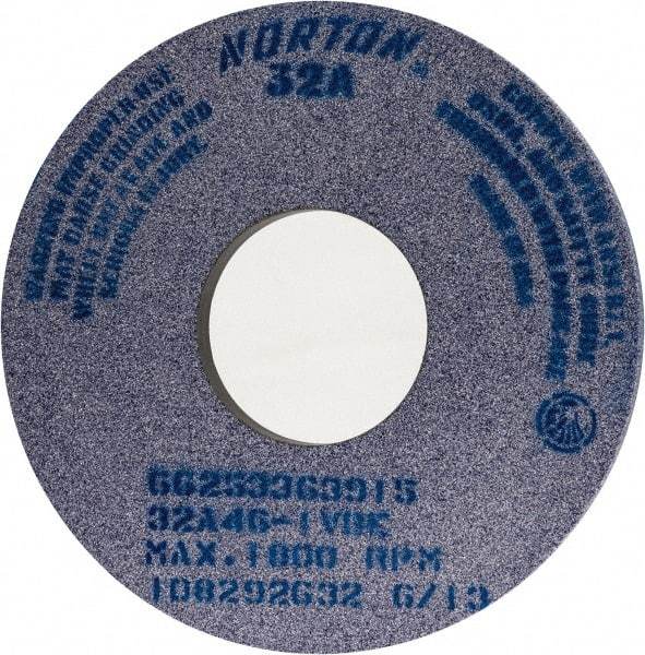 Norton - 14" Diam x 5" Hole x 1" Thick, I Hardness, 46 Grit Surface Grinding Wheel - Aluminum Oxide, Type 1, Coarse Grade, 1,800 Max RPM, Vitrified Bond, No Recess - Exact Tool & Supply