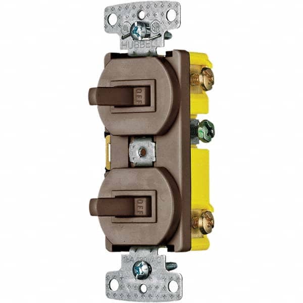 Hubbell Wiring Device-Kellems - Combination Wall Switch & Receptacles Combination Switch/Receptacle Type: Toggle Switch Color: Brown - Exact Tool & Supply