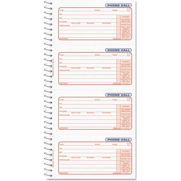 UNIVERSAL - Note Pads, Writing Pads & Notebooks Writing Pads & Notebook Type: Telephone Message Book Size: 5 x 3-3/8 - Exact Tool & Supply