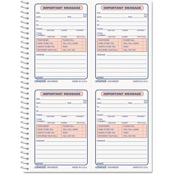 UNIVERSAL - Note Pads, Writing Pads & Notebooks Writing Pads & Notebook Type: Telephone Message Book Size: 5-1/2 x 3-3/16 - Exact Tool & Supply
