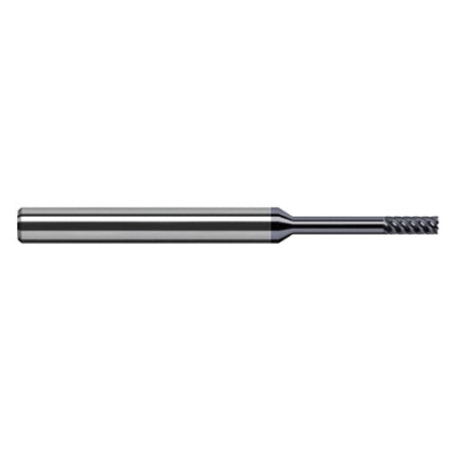 Variable Helix End Mills for Exotic Alloys - Finishers - 0.0470″ (3/64″) Cutter Diameter × 0.1410″ Length of Cut × 0.2500″ (1/4″) Reach Carbide Square End Mill Finisher for Exotic Alloys, 6 Flutes, AlTiN Nano Coated - Exact Tool & Supply