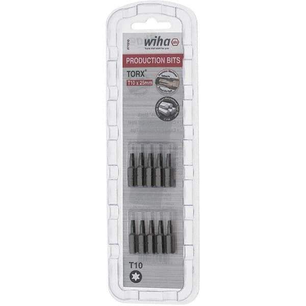 Wiha - 1/4" Drive T10 Torx Screwdriver Bit - 1" OAL, Insert Bit - Exact Tool & Supply