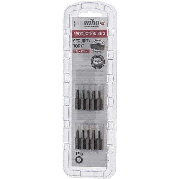 Wiha - 1/4" Drive T9 Tamperproof Torx Screwdriver Bit - 1" OAL, Tamper Resistant Bit - Exact Tool & Supply