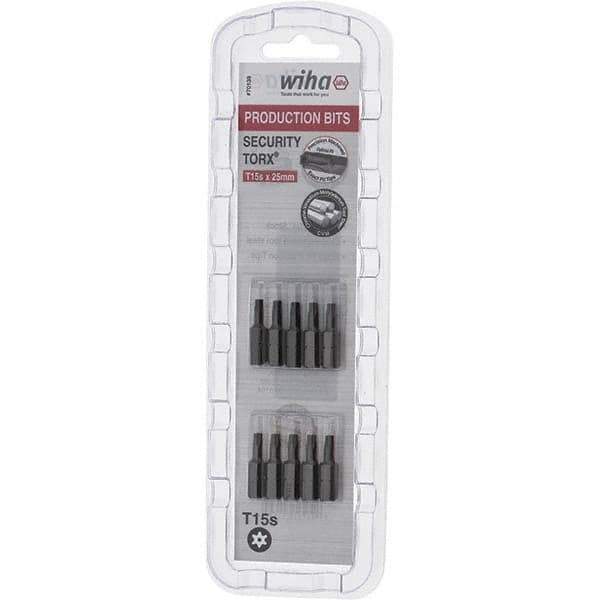 Wiha - 1/4" Drive T15 Tamperproof Torx Screwdriver Bit - 1" OAL, Tamper Resistant Bit - Exact Tool & Supply