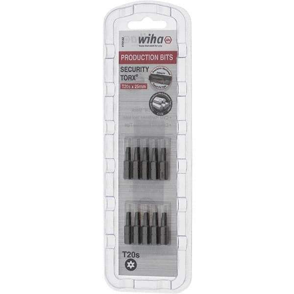 Wiha - 1/4" Drive T20 Tamperproof Torx Screwdriver Bit - 1" OAL, Tamper Resistant Bit - Exact Tool & Supply
