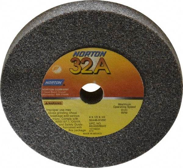 Norton - 46 Grit Aluminum Oxide Type 1 Internal Grinding Wheel - 4" Diam x 1/2" Hole x 1/2" Thick, 8,120 Max RPM, Type 1 Coarse Grade, K Hardness, Vitrified Bond, No Recess - Exact Tool & Supply