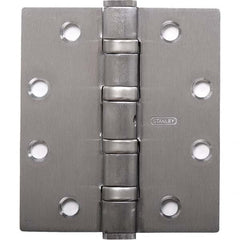 Stanley - 4-1/2" Long x 4-1/2" Wide Grade 1 Brass Full Mortise Ball Bearing Commercial Hinge - Exact Tool & Supply