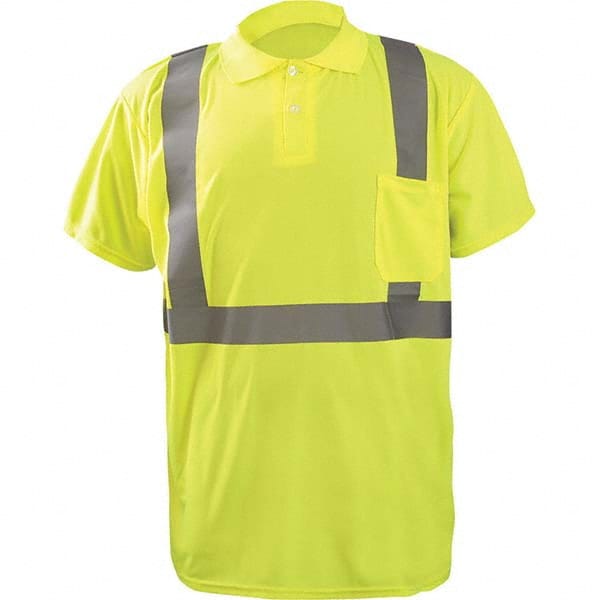 OccuNomix - Size L Hi-Vis Yellow High Visibility Short Sleeve Polo Shirt - Exact Tool & Supply