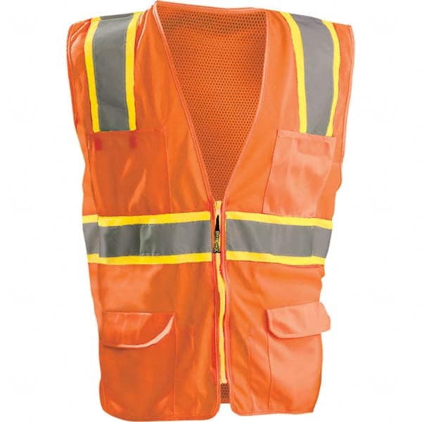 OccuNomix - Size 3XL HI-Vis Orange Mesh/Solid Surveyor's High Visibility Vest - Exact Tool & Supply