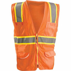 OccuNomix - Size 4XL HI-Vis Orange Mesh/Solid Surveyor's High Visibility Vest - Exact Tool & Supply