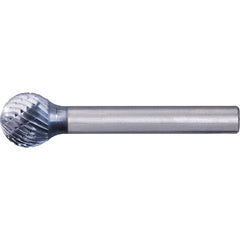 PFERD - SD-5, 1/2" Cut Diam, 1/4" Shank Diam, Carbide Double Cut Ball Burr - Exact Tool & Supply