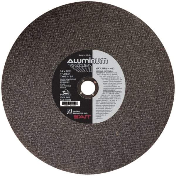 Sait - 14" Aluminum Oxide Cutoff Wheel - 3/32" Thick, 1" Arbor, 4,400 Max RPM, Use with Chop Saws - Exact Tool & Supply
