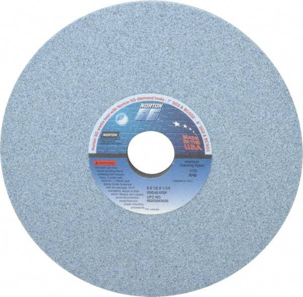 Norton - 8" Diam x 1-1/4" Hole x 1/2" Thick, I Hardness, 46 Grit Surface Grinding Wheel - Ceramic, Type 1, Coarse Grade, 3,105 Max RPM, Vitrified Bond, No Recess - Exact Tool & Supply