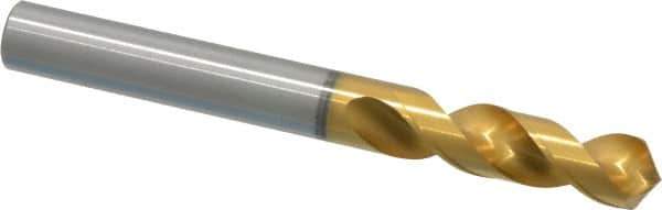 OSG - 9.99998mm 120° Spiral Flute Vanadium High Speed Steel Screw Machine Drill Bit - TiN Finish, Right Hand Cut, 43mm Flute Length, 93mm OAL, Faceted Point, Straight Shank - Exact Tool & Supply