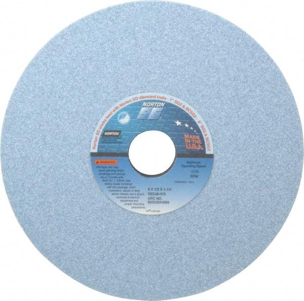 Norton - 8" Diam x 1-1/4" Hole x 1/2" Thick, I Hardness, 46 Grit Surface Grinding Wheel - Ceramic, Type 1, Coarse Grade, 3,105 Max RPM, Vitrified Bond, No Recess - Exact Tool & Supply