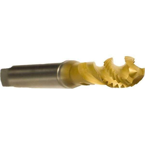 Emuge - M6x1.00 Metric 3 Flute 6H Modified Bottoming Spiral Flute Tap - Cobalt, TiN Finish, 2-1/2" OAL, Right Hand Flute, Right Hand Thread, Series Enorm - Exact Tool & Supply