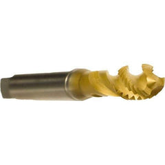 Emuge - M6x1.00 Metric 3 Flute 6H Modified Bottoming Spiral Flute Tap - Cobalt, TiN Finish, 2-1/2" OAL, Right Hand Flute, Right Hand Thread, Series Enorm - Exact Tool & Supply