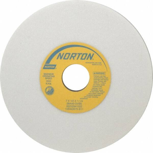 Norton - 7" Diam x 1-1/4" Hole x 1/2" Thick, G Hardness, 46 Grit Surface Grinding Wheel - Aluminum Oxide, Type 1, Coarse Grade, 3,600 Max RPM, Vitrified Bond, No Recess - Exact Tool & Supply