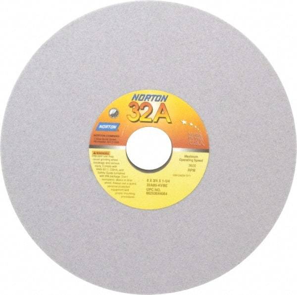 Norton - 8" Diam x 1-1/4" Hole x 3/4" Thick, K Hardness, 80 Grit Surface Grinding Wheel - Aluminum Oxide, Type 1, Medium Grade, 3,600 Max RPM, Vitrified Bond, No Recess - Exact Tool & Supply