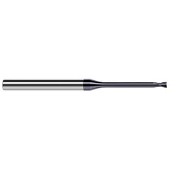 Corner Radius End Mill: 1/8″ Dia, 0.1″ LOC, 1/64″ Radius, 2 Flutes, Solid Carbide 4″ OAL, 1/4″ Shank Dia, 20 ° Helix, AlTiN Coated, Corner Radius End
