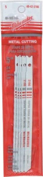 Milwaukee Tool - 5" Long, 24 Teeth per Inch, Bi-Metal Jig Saw Blade - Toothed Edge, 0.2813" Wide x 0.055" Thick, U-Shank - Exact Tool & Supply