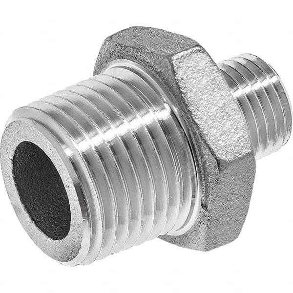 Pipe Reducing Hex Nipple: 2 x 1″ Fitting, 304 Stainless Steel MNPT x MNPT, 150 psi