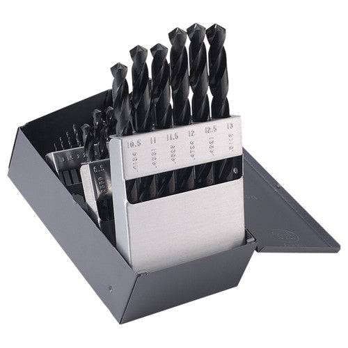 ‎1mm-13mm RHS / RHC HSS 118 Degree Radial Point General Purpose Jobber Lengh Drill Set - Steam Oxide - Exact Tool & Supply