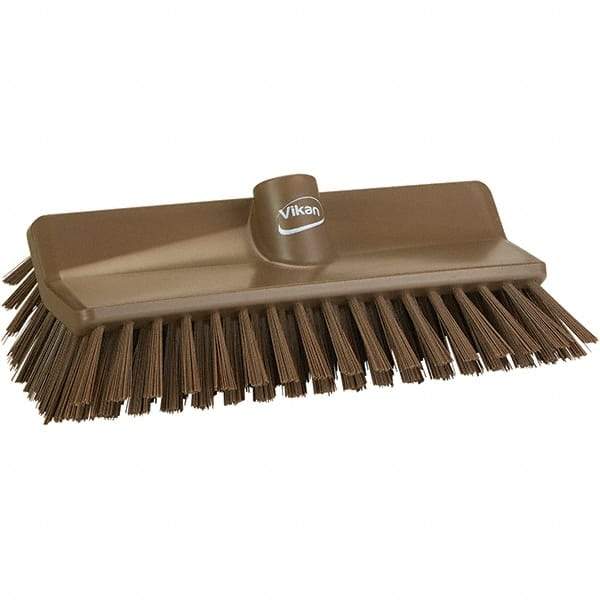 Vikan - 1-1/2" Bristle Length, Polyester Cleaning & Finishing Brush - 9-5/8" Long x 5" Wide Head, 9.6" OAL, Brown, Polypropylene Block - Exact Tool & Supply