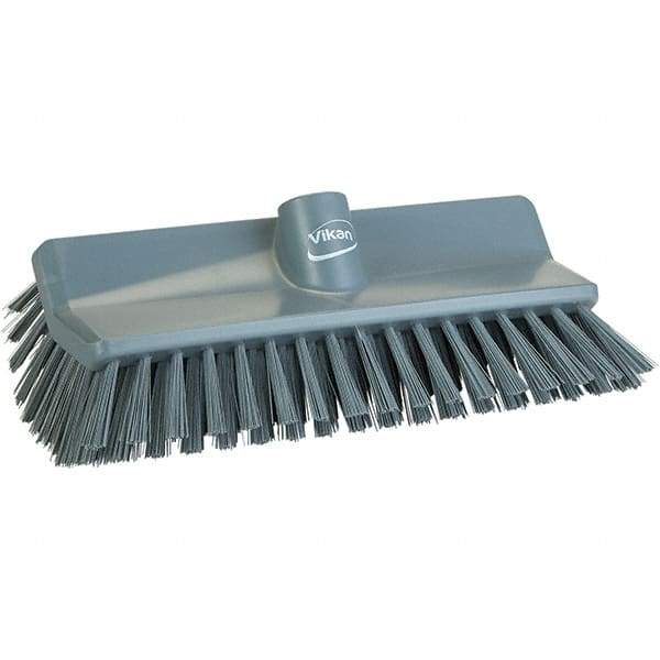 Vikan - 1-1/2" Bristle Length, Polyester Cleaning & Finishing Brush - 9-5/8" Long x 5" Wide Head, 9.6" OAL, Gray, Polypropylene Block - Exact Tool & Supply