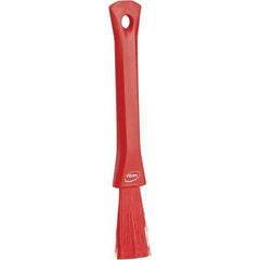 Vikan - 2-1/4" Bristle Length, Polyester Detail Brush - 1-1/4" Long x 0.4" Wide Head, 8.07" OAL, Ergonomic Handle, Red, Polypropylene Block - Exact Tool & Supply
