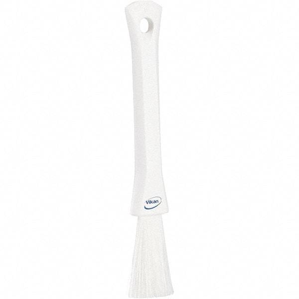 Vikan - 2-1/4" Bristle Length, Polyester Detail Brush - 1-1/4" Long x 0.4" Wide Head, 8.07" OAL, Ergonomic Handle, White, Polypropylene Block - Exact Tool & Supply