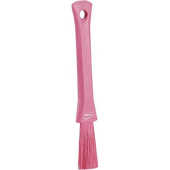 Vikan - 2-1/4" Bristle Length, Polyester Detail Brush - 1-1/4" Long x 0.4" Wide Head, 8.07" OAL, Ergonomic Handle, Pink, Polypropylene Block - Exact Tool & Supply