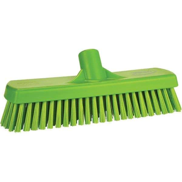 Vikan - 1.7" Bristle Length, Polyester Scrub Brush - 11-1/4" Long x 3" Wide Head, 11-1/4" OAL, Green, Polypropylene Block - Exact Tool & Supply