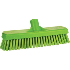 Vikan - 1.7" Bristle Length, Polyester Scrub Brush - 11-1/4" Long x 3" Wide Head, 11-1/4" OAL, Green, Polypropylene Block - Exact Tool & Supply