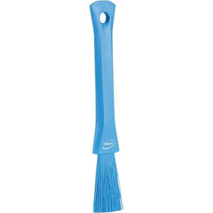 Vikan - 2-1/4" Bristle Length, Polyester Detail Brush - 1-1/4" Long x 0.4" Wide Head, 8.07" OAL, Ergonomic Handle, Blue, Polypropylene Block - Exact Tool & Supply
