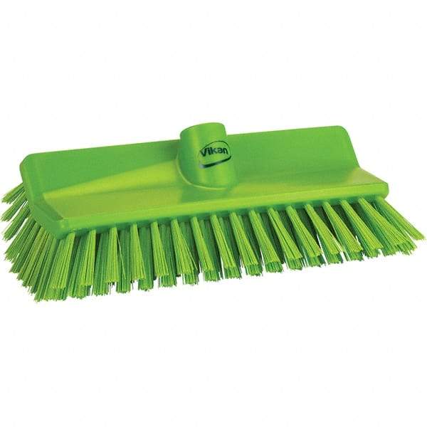 Vikan - 1-1/2" Bristle Length, Polyester Cleaning & Finishing Brush - 9-5/8" Long x 5" Wide Head, 9.6" OAL, Green, Polypropylene Block - Exact Tool & Supply