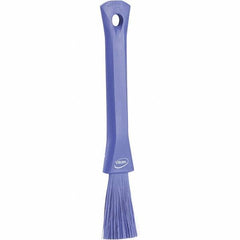 Vikan - 2-1/4" Bristle Length, Polyester Detail Brush - 1-1/4" Long x 0.4" Wide Head, 8.07" OAL, Ergonomic Handle, Purple, Polypropylene Block - Exact Tool & Supply