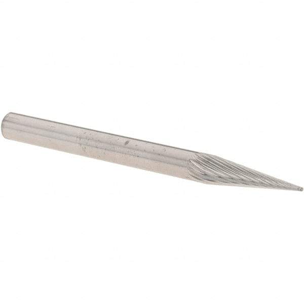 M.A. Ford - 1/8" Cut Diam, 1/8" Shank Diam, Cone Head Double Cut Burr - Carbide, Point End, 7/16" LOC, 1-1/2" OAL - Exact Tool & Supply