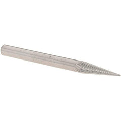 M.A. Ford - 1/8" Cut Diam, 1/8" Shank Diam, Cone Head Double Cut Burr - Carbide, Point End, 7/16" LOC, 1-1/2" OAL - Exact Tool & Supply