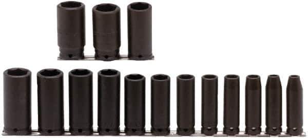 Proto - 15 Piece 1/2" Drive Deep Well Impact Socket Set - 6 Points, 3/8" to 1-1/4" Range, Inch Measurement Standard - Exact Tool & Supply