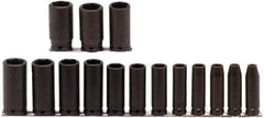 Proto - 15 Piece 1/2" Drive Deep Well Impact Socket Set - 6 Points, 3/8" to 1-1/4" Range, Inch Measurement Standard - Exact Tool & Supply